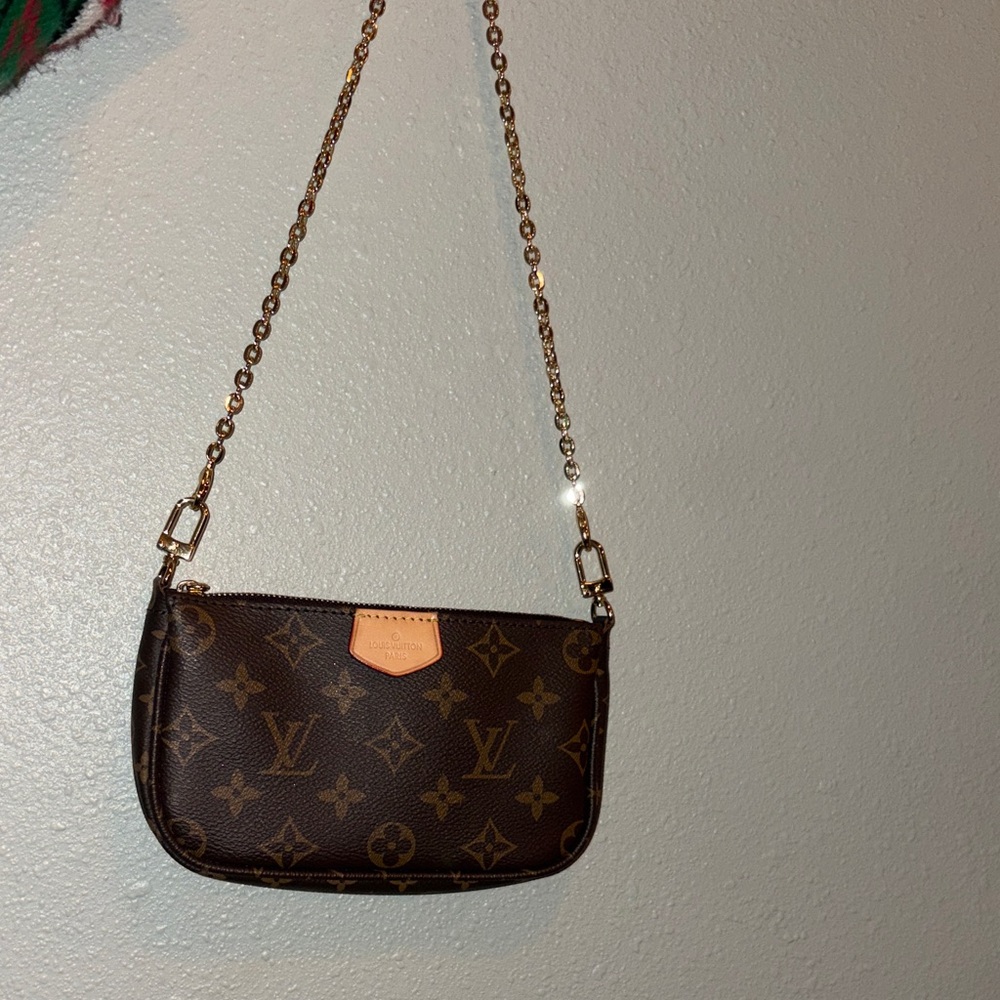 Louis Vuitton Brown Monogram Clutch with Gold Chain + Coin purse | Authentic